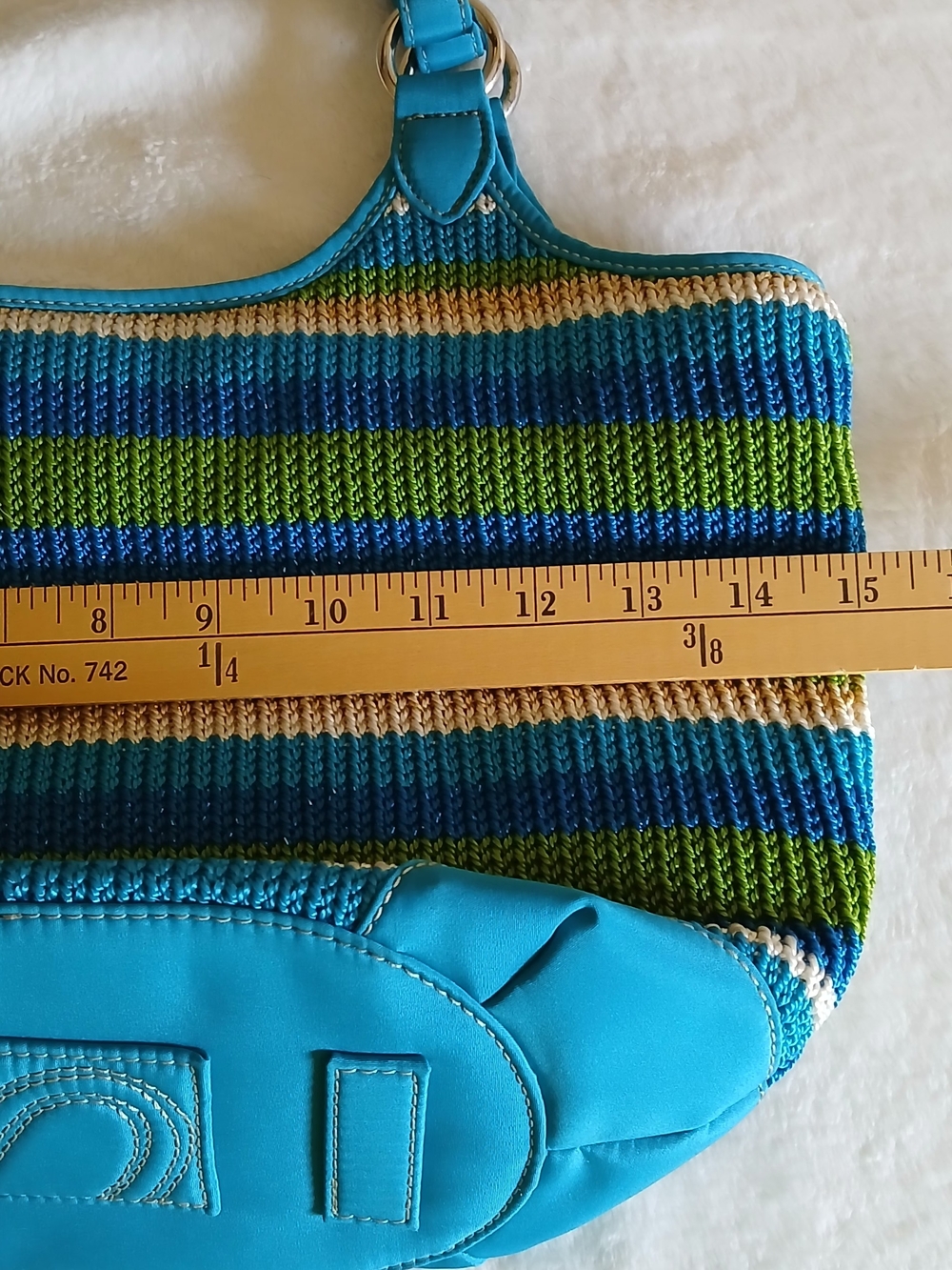 The Sak Blue & Green Striped Tote Bag - Casual Boho Women’s Shoulder Bag - Picture 9 of 11